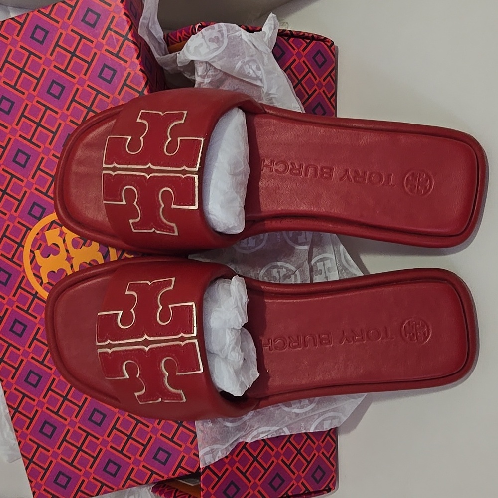 TORY BURCH Red Leather Slides